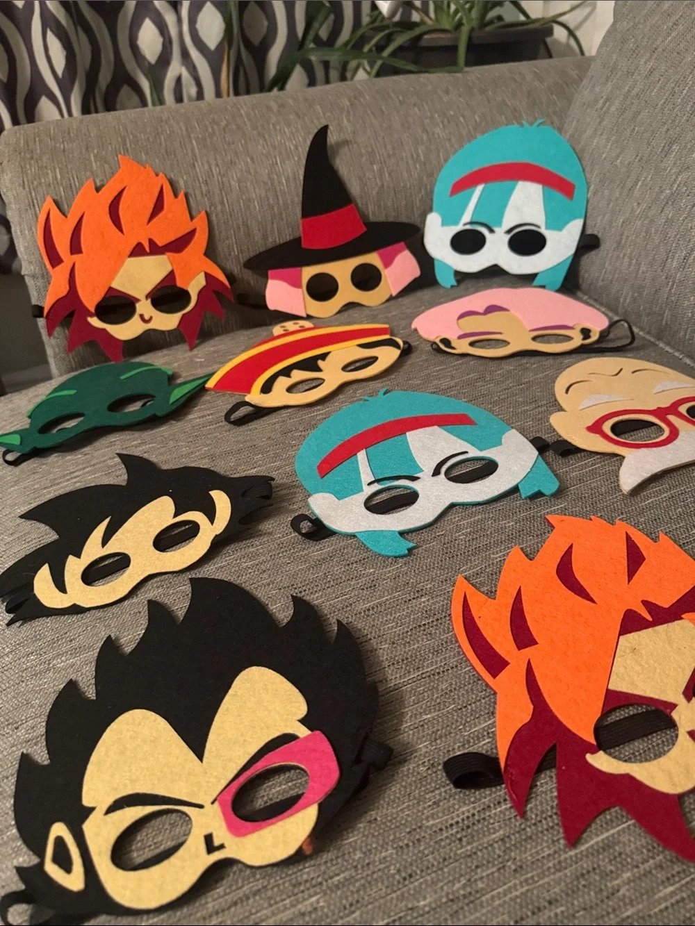 ***2/$15***  11 Colorful Felt Cartoon Character Masks - Assorted Faces